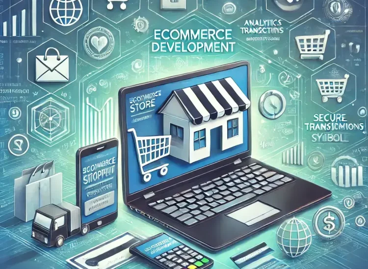 DALL·E 2024-11-14 15.46.08 - A professional, modern digital illustration showcasing eCommerce development for a software house website. The image shows a vibrant online shopping s